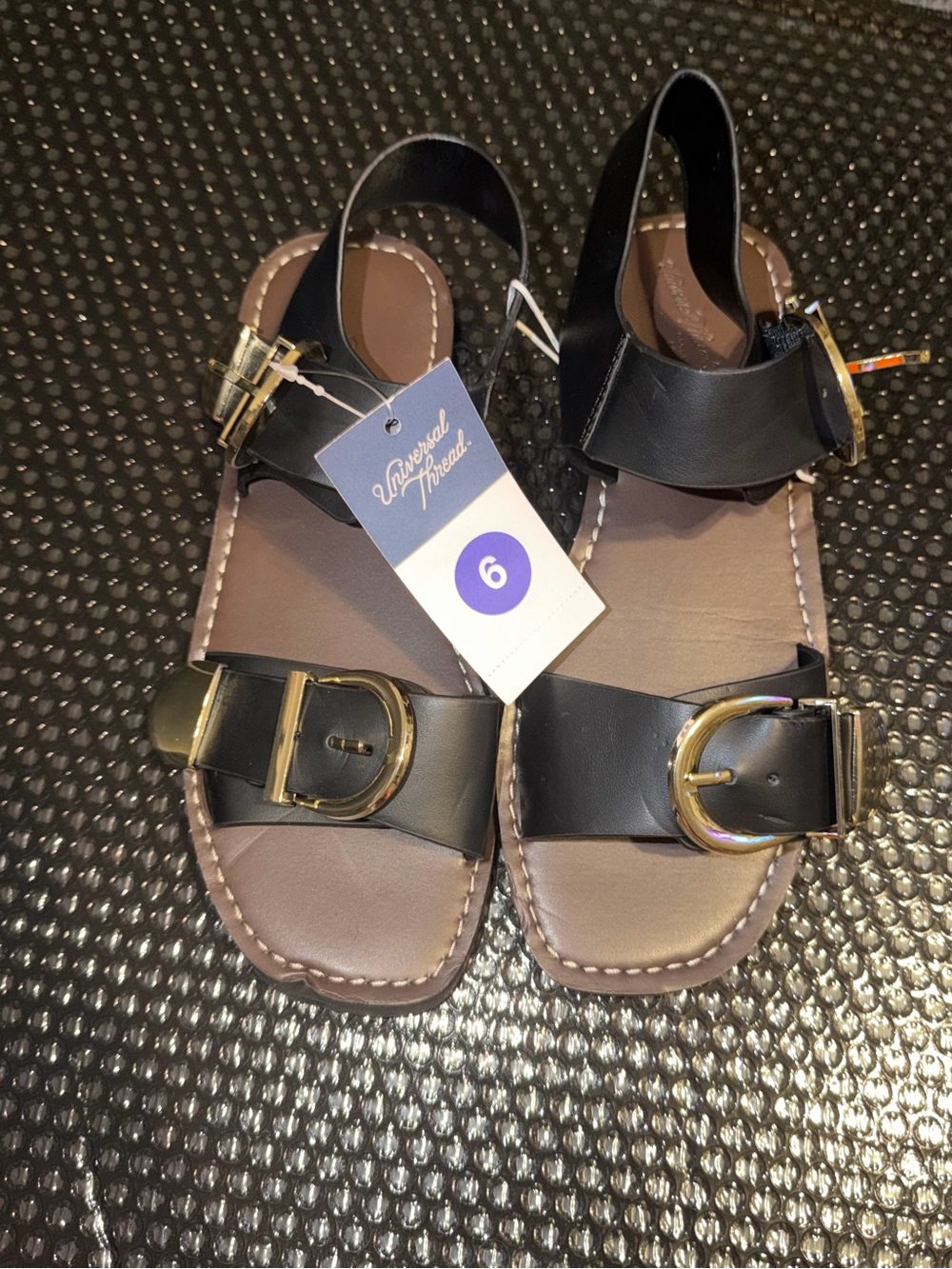 Universal Thread Kids Black Sandals with Gold Buckles